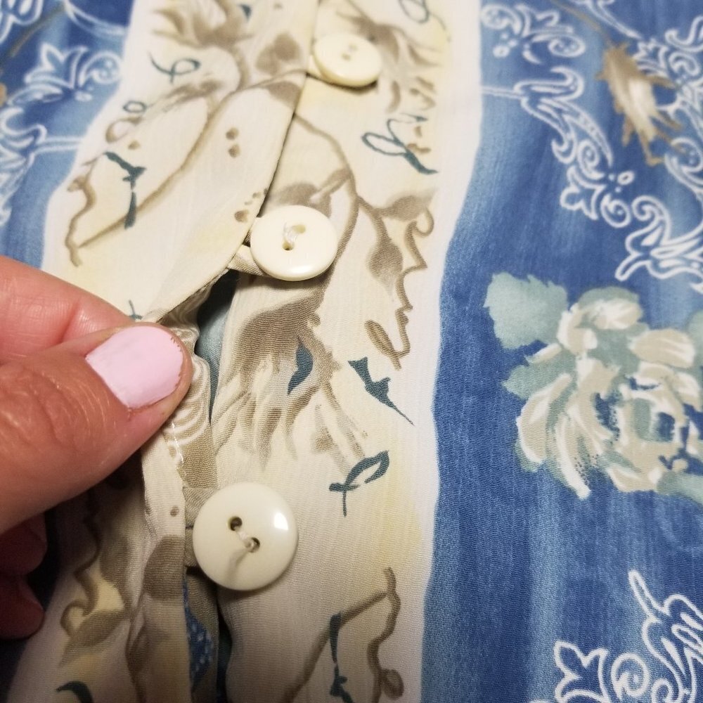 🍉Vintage Bohemian Ashley Taylor Blue Ivory 90s Y2K Floral Tunic Button Front - Picture 6 of 16